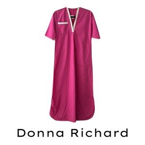 VINTAGE DONNA RICHARD PINK & WHITE COTTON BLEND KAFTAN - SIZE PETITE